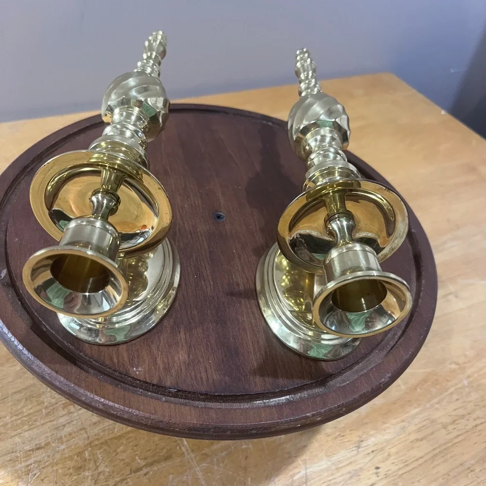 Vtg Brass Wall Sconce Candle Holder Pair Spindle Swirl Regency Colonial Gold 10